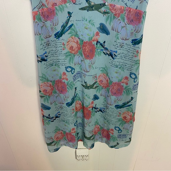 NWT Lindy Bop Retro Amelia Dress Mint Planes Floral Size US 12 Love Letters Blue - Picture 5 of 16